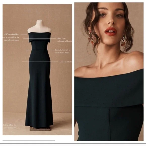 BHLDN • Delice Off the Shoulder Maxi Slit Dress Emerald Green